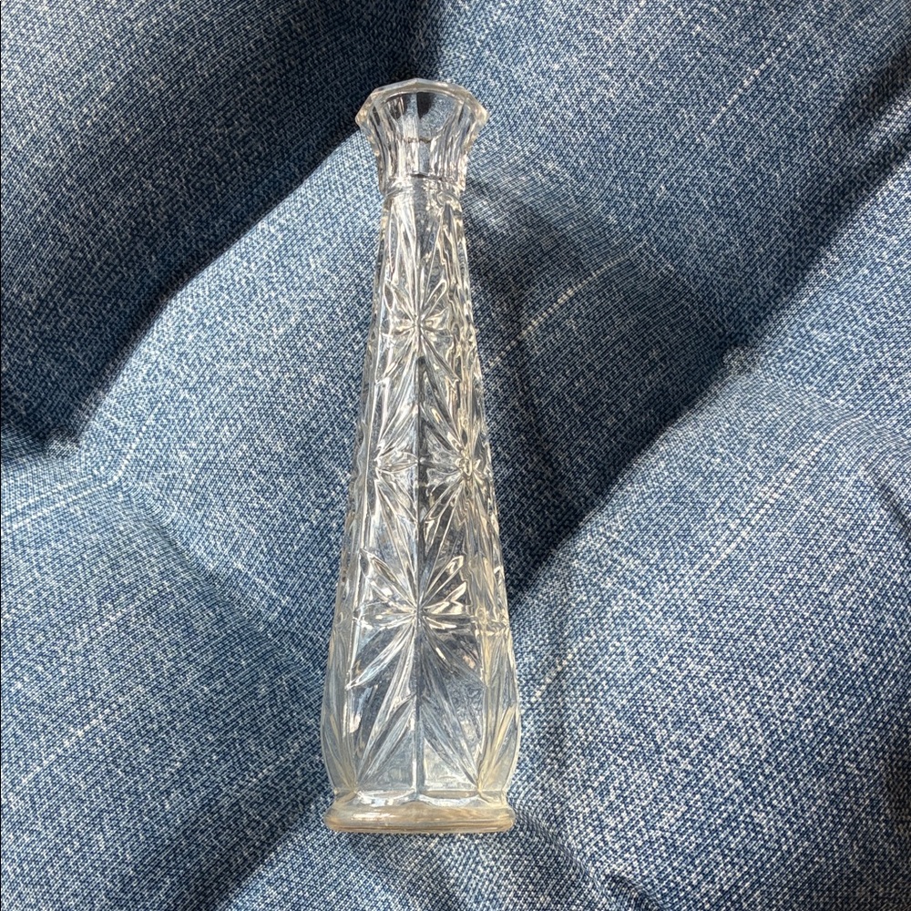 Vintage Floral Bud Vase Vintage Clear Glass Star Pattern Octagon 9"